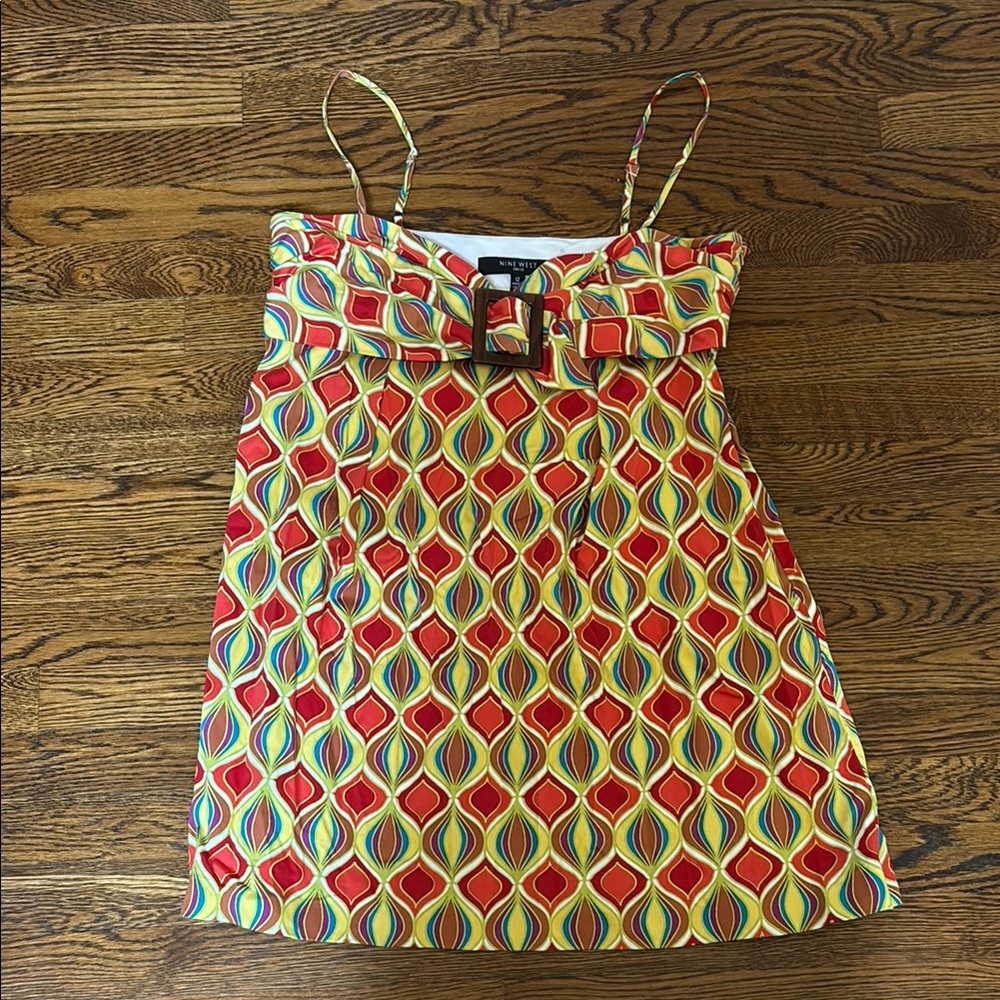 Nine West Red and Green 70s style Geometric babydoll dress size 12